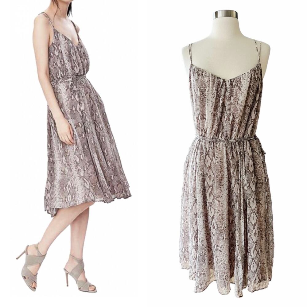 BANANA REPUBLIC Dress Animal Print Chiffon Spaguetti Straps Elastic Waist 10 EUC